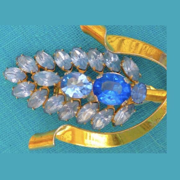 STERLING/GOLD VTG 3.5" BLUE CRYSTAL PIN/ SASH PIN - Picture 7 of 8